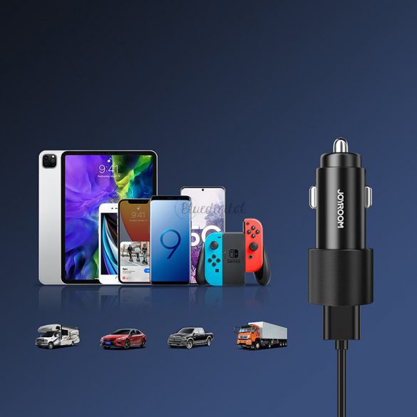 Încărcător auto Joyroom 2 x USB cu iluminare 24W + cablu de alimentare 3in1 USB Type C / micro USB / Lightning 1.2m negru (JR-CL10)