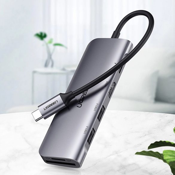 Adaptor Ugreen CM195 ​​​​6in1 USB-C - HDMI / 2x USB-A 3.0 / USB-C cititor PD / SD / TF - gri