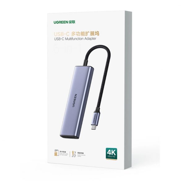 HUB Ugreen CM511 20956A 6in1 USB-C - HDMI / 3x USB-A 3.0 / cititor de carduri SD/TF - gri