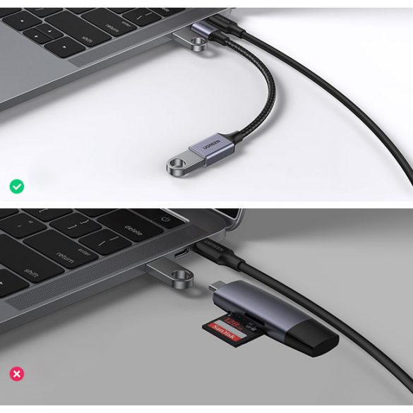 Cablu USB C (tata) - USB (mama) 3.0 OTG 0.15m Ugreen US378 - negru