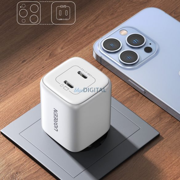 Încărcător rapid GaN 2 x USB-C 45W QC PD Ugreen CD294 - alb