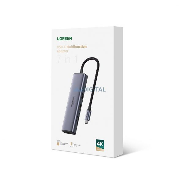 HUB multifuncțional 5in1 USB-C - HDMI 1.4 / 3 x USB-A / USB-C PD 100W Ugreen CM511 - gri