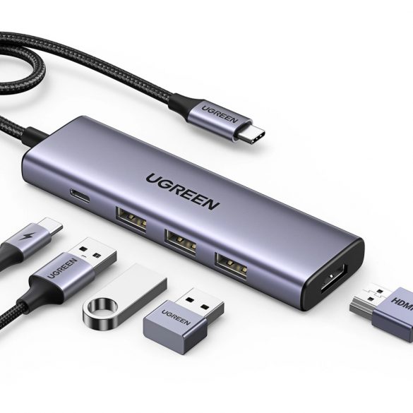 HUB Ugreen CM511 15597 5in1 USB-C - USB-C PD / HDMI / 3x USB-A 3.0 - gri