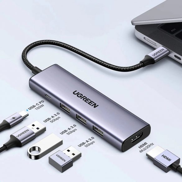 HUB Ugreen CM511 15597 5in1 USB-C - USB-C PD / HDMI / 3x USB-A 3.0 - gri