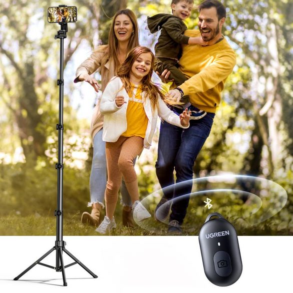 Stick selfie Ugreen LP680 cu suport și telecomandă Bluetooth 1,8 m - negru