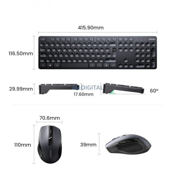 Set mouse și tastatură wireless Ugreen MK006 2,4 Ghz - negru