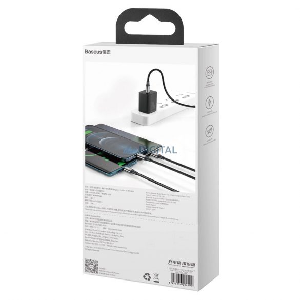 Baseus Rapid Series 3in1 USB-C - USB-C / Lightning / cablu micro USB 20W PD 1.5m - negru