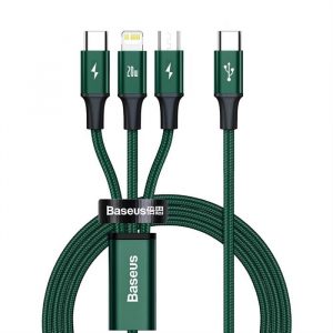 Baseus Rapid 3in1 USB Typ C - USB Typ C / Lightning / cablu micro USB 20 W 1,5 m verde (CAMLT-SC06)