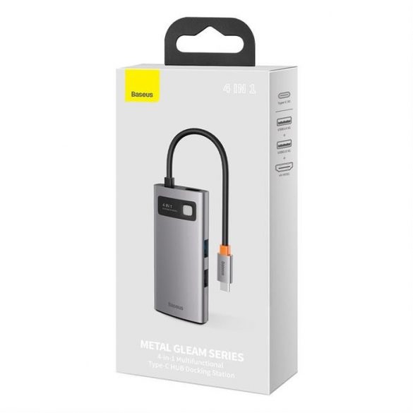 HUB multifuncțional Baseus Metal Gleam 4 în 1 USB tip C - USB tip C Putere de livrare 100 W / HDMI 4K 30 Hz / 1x USB 3.2 Gen 1 / 1x USB 2.0 (CAHUB-CY0G)