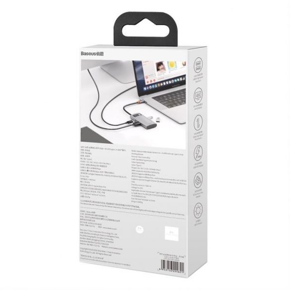 HUB multifuncțional Baseus Metal Gleam 4 în 1 USB tip C - USB tip C Putere de livrare 100 W / HDMI 4K 30 Hz / 1x USB 3.2 Gen 1 / 1x USB 2.0 (CAHUB-CY0G)