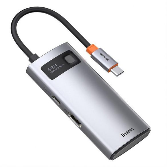 HUB multifuncțional Baseus Metal Gleam 4 în 1 USB tip C - USB tip C Putere de livrare 100 W / HDMI 4K 30 Hz / 1x USB 3.2 Gen 1 / 1x USB 2.0 (CAHUB-CY0G)