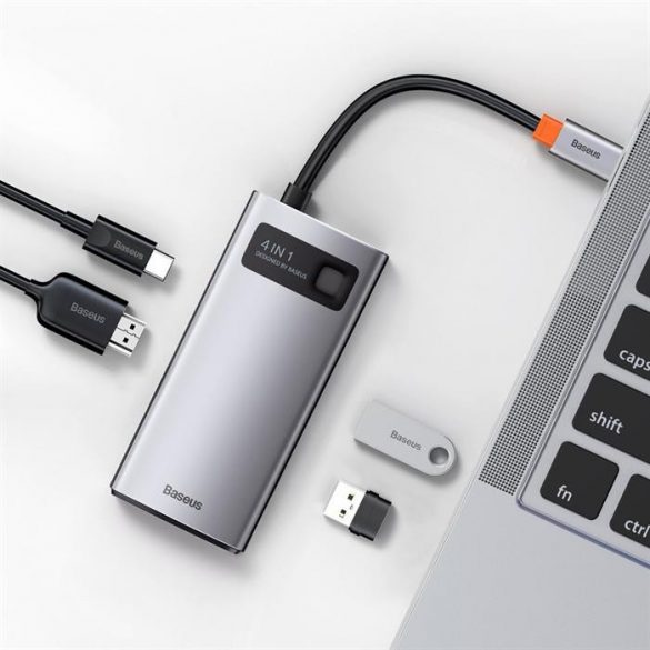 HUB multifuncțional Baseus Metal Gleam 4 în 1 USB tip C - USB tip C Putere de livrare 100 W / HDMI 4K 30 Hz / 1x USB 3.2 Gen 1 / 1x USB 2.0 (CAHUB-CY0G)