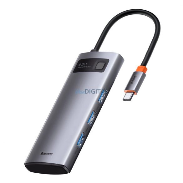 HUB multifuncțional 5 în 1 din seria Baseus Metal Gleam USB tip C - USB tip C Putere de livrare 100 W / HDMI 4K 30 Hz / 3x USB 3.2 Gen 1 (CAHUB-CX0G)