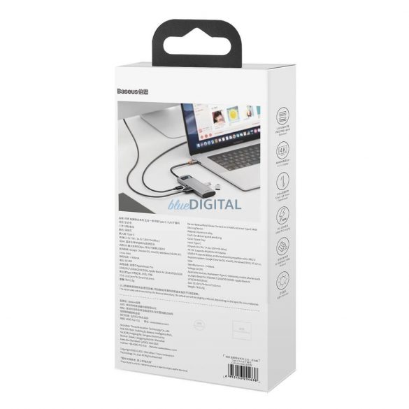 HUB multifuncțional 5 în 1 din seria Baseus Metal Gleam USB tip C - USB tip C Putere de livrare 100 W / HDMI 4K 30 Hz / 3x USB 3.2 Gen 1 (CAHUB-CX0G)