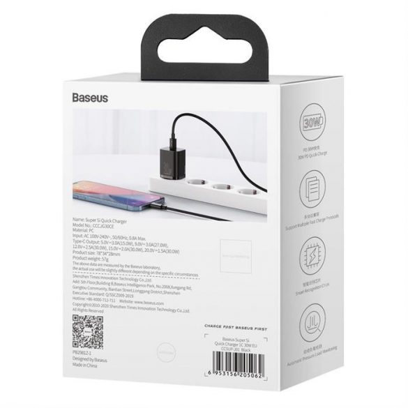 Încărcător de perete rapid Baseus Super Si 1C USB tip C 30 W Power Delivery Încărcare rapidă negru (CCSUP-J01)