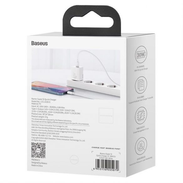 Încărcător de perete rapid Baseus Super Si 1C USB tip C 30 W Power Delivery Quick Charge alb (CCSUP-J02)