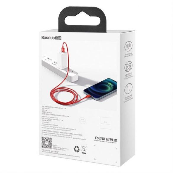 Baseus Superior USB - Cablu de date pentru încărcare rapidă Lightning 2,4 A 1 m roșu (CALYS-A09)