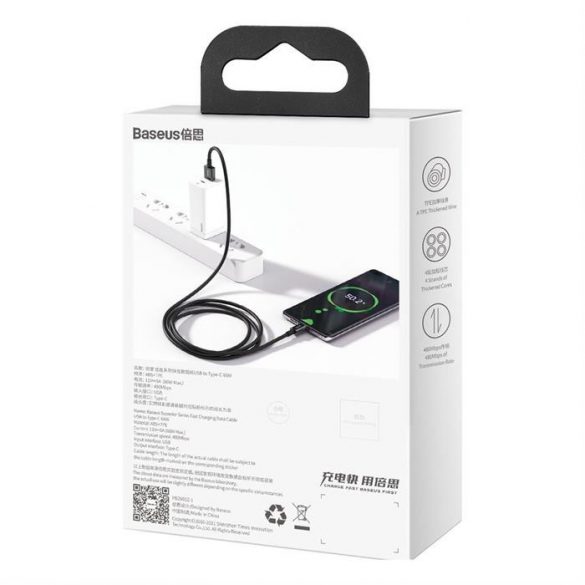 Baseus Superior USB - USB Tip C cablu de încărcare rapidă a datelor 66 W (11 V / 6 A) Huawei SuperCharge SCP 1 m negru (CATYS-01)