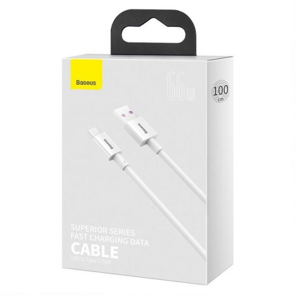 Cablu de date pentru încărcare rapidă din seria Baseus Superior USB - USB tip C 66 W 6A 1 m Alb (CATYS-02)