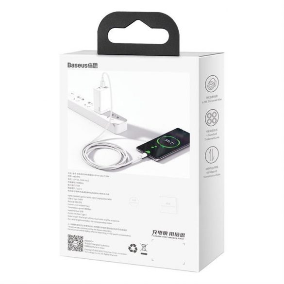 Baseus Cablu superior USB - USB TypeC 66 W 6A 2 m Alb (CATYS-A02)