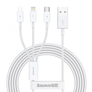 Cablu Baseus Superior USB - Lightning / micro USB / USB Tip 3,5 A 1,5m Alb (CAMLTYS-02)