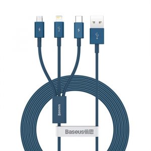 Cablu Baseus Superior USB - Lightning / micro USB / USB Tip 3,5 A 1,5m Albastru (CAMLTYS-03)