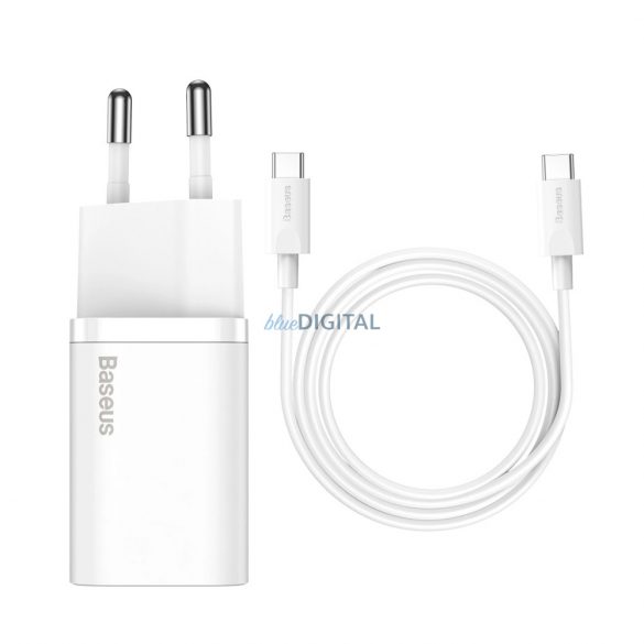 Szybka ładowarka sieciowa Baseus Si USB-C 25W 3A z cable USB-C / USB-C 1m - biały