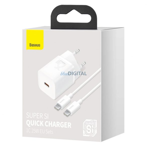 Szybka ładowarka sieciowa Baseus Si USB-C 25W 3A z cable USB-C / USB-C 1m - biały