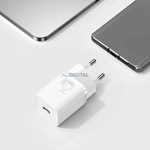 Szybka ładowarka sieciowa Baseus Si USB-C 25W 3A z cable USB-C / USB-C 1m - biały