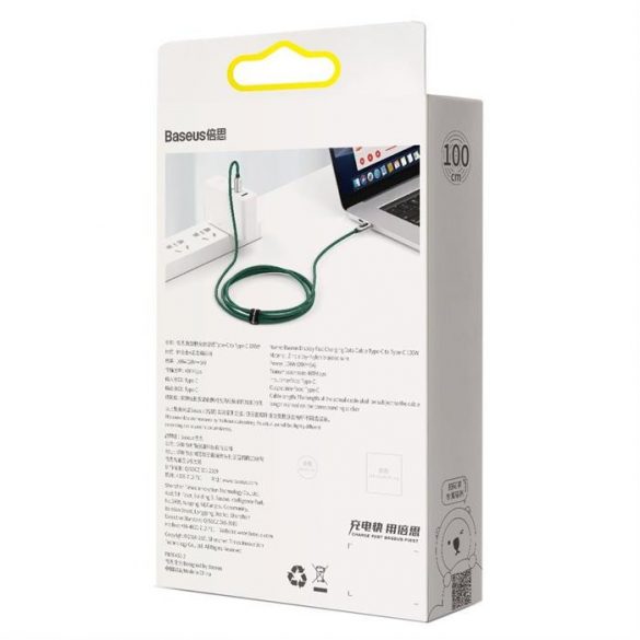 Baseus USB Tip C - Cablu USB Tip C 100 W (20 V / 5 A) 1 m Putere de livrare cu ecran de afișare contor de putere negru (CATSK-B01)