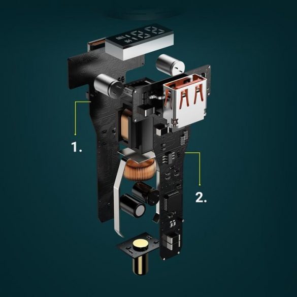 Afișaj digital Baseus Superme PPS Încărcător rapid dublu Încărcător de mașină negru (cu cablu de încărcare rapidă din seria Baseus Xiaobai Tip-C la Tip-C 100W(20V/5A) 1m negru)