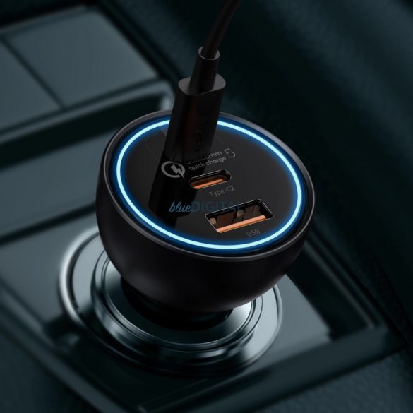 Baseus TZCCZM-0G Încărcător auto cu conexiuni 1xUSB-A și 2xUSB-C 160W QC5 PD - gri