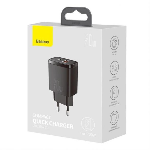 Încărcător rapid Baseus Compact USB tip C / USB 20 W 3 A Power Delivery Quick Charge 3.0 negru (CCXJ-B01)