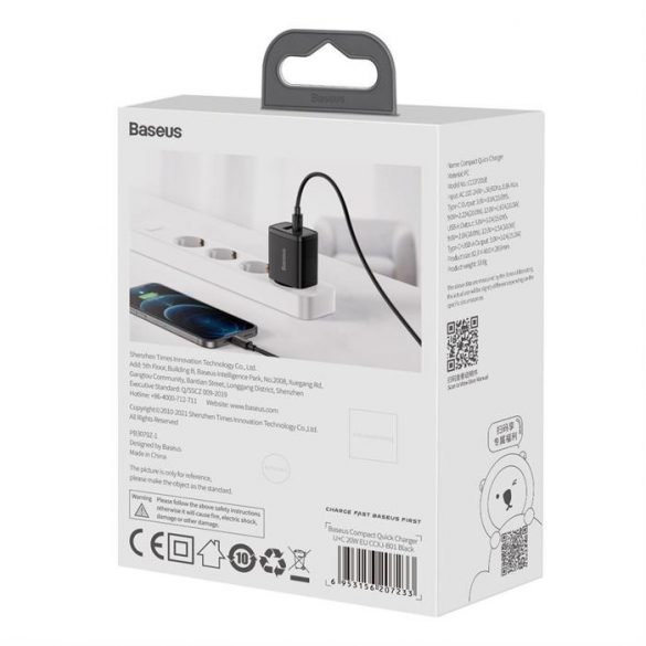 Încărcător rapid Baseus Compact USB tip C / USB 20 W 3 A Power Delivery Quick Charge 3.0 negru (CCXJ-B01)