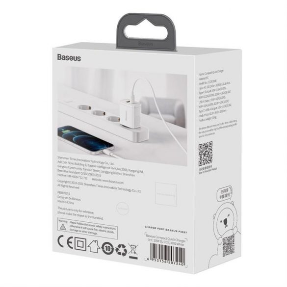 Încărcător rapid Baseus Compact USB tip C / USB 20 W 3 A Putere de livrare Quick Charge 3.0 alb (CCXJ-B02)