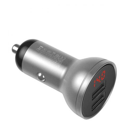 Baseus afișaj digital încărcător auto Dual USB 4.8a punct 24W argint (CCBX-0S)