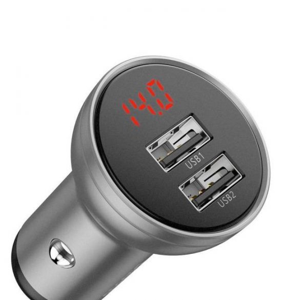 Baseus afișaj digital încărcător auto Dual USB 4.8a punct 24W argint (CCBX-0S)