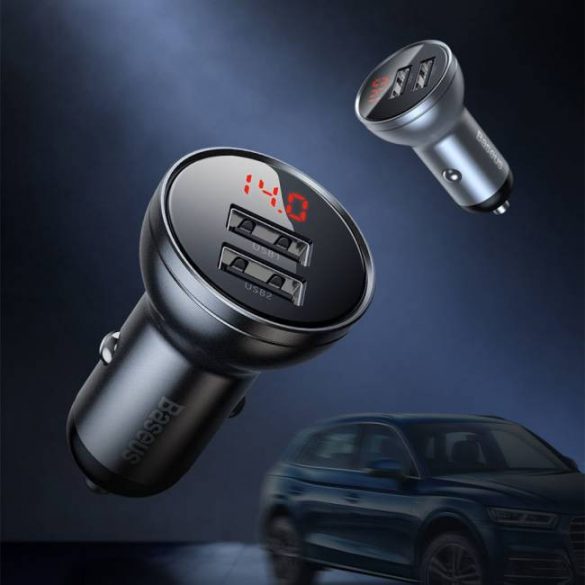 Baseus afișaj digital încărcător auto Dual USB 4.8a punct 24W argint (CCBX-0S)