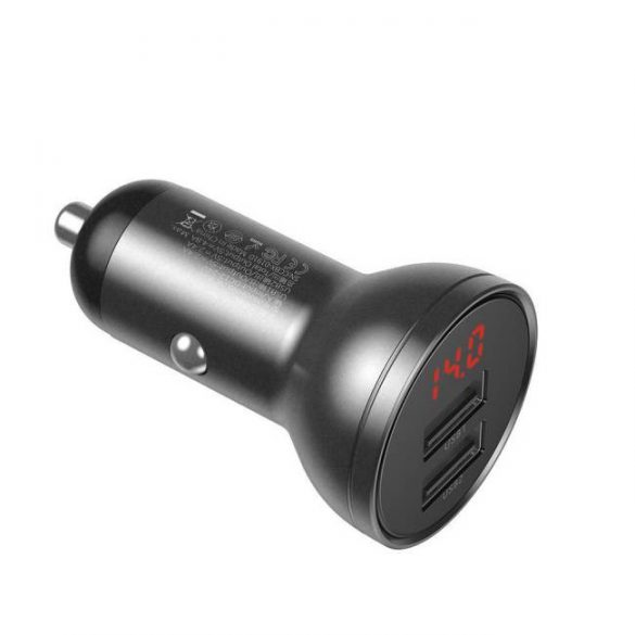 Baseus Digital Display Dual USB Car Charger 4.8a punct 24W gri (CCBX-0G)