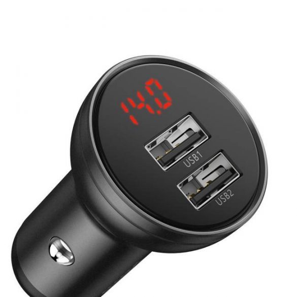 Baseus Digital Display Dual USB Car Charger 4.8a punct 24W gri (CCBX-0G)