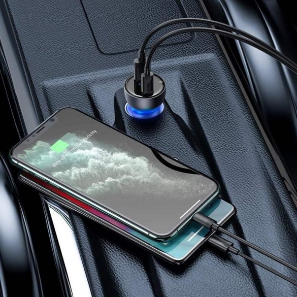 Încărcător auto Baseus USB / Type-c USB 65 W 5 A SCP Quick Charge 4.0+ Power Delivery 3.0 Display LCD + USB Type-c - Cablu USB Type-c transparent (CCKX-C0A)