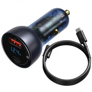 Baseus încărcător auto USB / Type-c USB 65 W 5 A SCP Quick Charge 4.0+ Power Delivery 3.0 Ecran LCD gri (TZCCKX-0G)