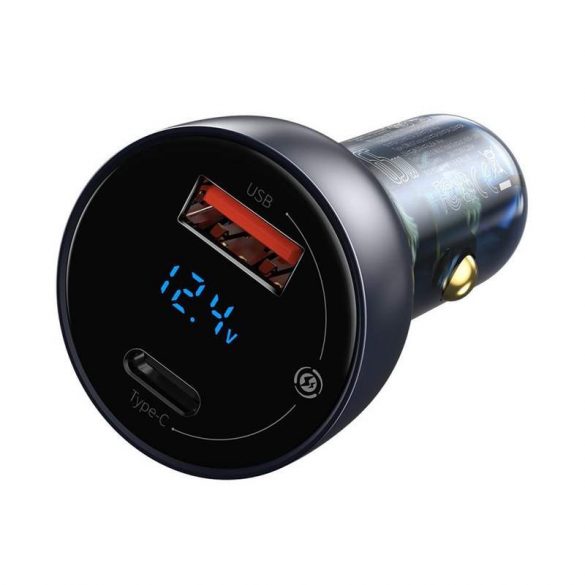 Baseus încărcător auto USB / Type-c USB 65 W 5 A SCP Quick Charge 4.0+ Power Delivery 3.0 Ecran LCD gri (TZCCKX-0G)