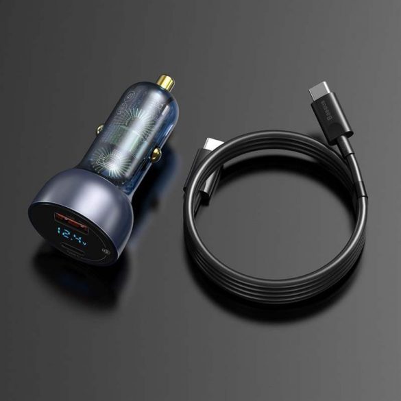 Baseus încărcător auto USB / Type-c USB 65 W 5 A SCP Quick Charge 4.0+ Power Delivery 3.0 Ecran LCD gri (TZCCKX-0G)