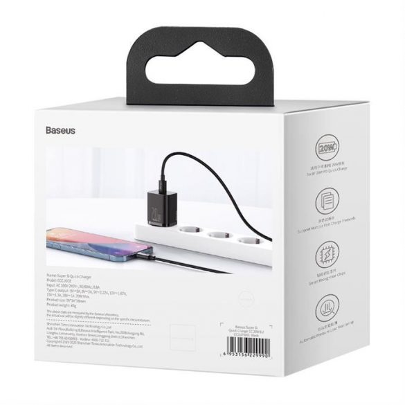 Baseus Super Si 1C încărcător rapid de perete USB Tip C 20 W Power Delivery negru (CCSUP-B01)