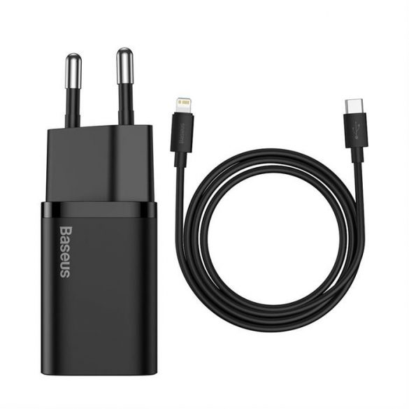 Încărcător de perete rapid Baseus Super Si 1C USB Type C 20 W Power Delivery + USB Type C - Cablu Lightning 1 m negru (TZCCSUP-B01)