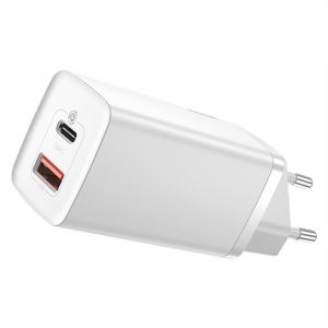 Baseus GaN2 Lite încărcător rapid de perete 65W USB / USB Tip C Quick Charge 3.0 Power Delivery (nitrură de galiu) alb (CCGAN2L-B02)