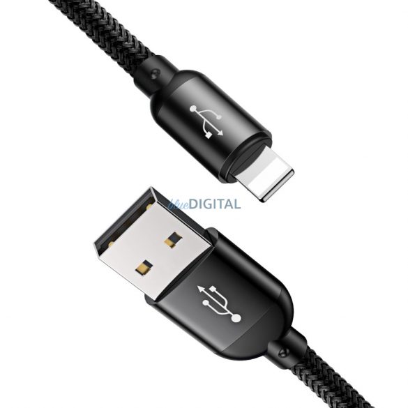 Baseus Three Primary Colors 3in1 USB-A - cablu micro USB / Lightning / USB-C 3,5A 0,3 m - negru