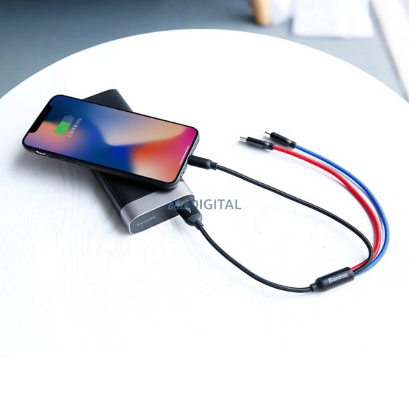 Baseus Three Primary Colors 3in1 USB-A - cablu micro USB / Lightning / USB-C 3,5A 0,3 m - negru