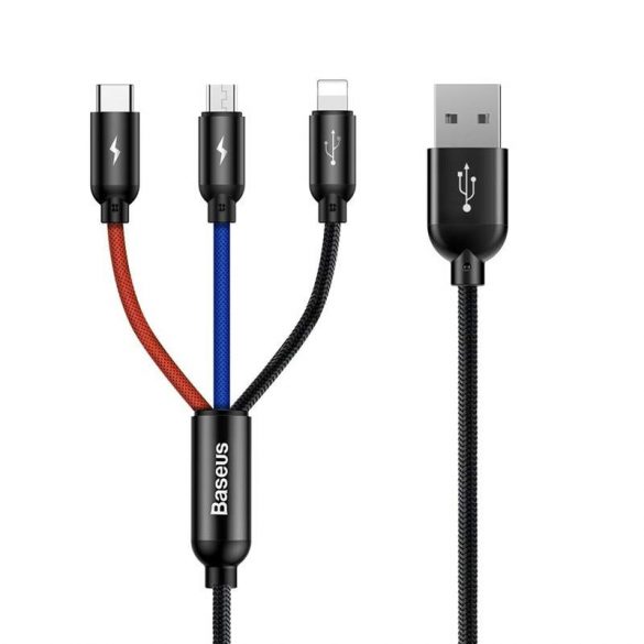 Baseus trei culori de bază Cablu USB - micro USB / Lightning / USB - C Cablu Nylon 3.5A 1.2m negru (CAMLT - BSY01)